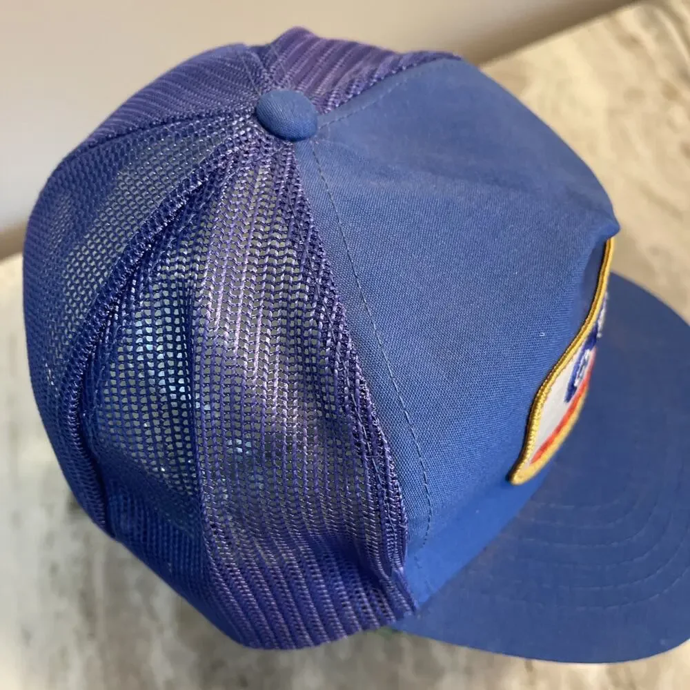 Vintage Trucker Hat Cap Snapback Blue Redi Serve Meats Food Patch 80s 90s 1
